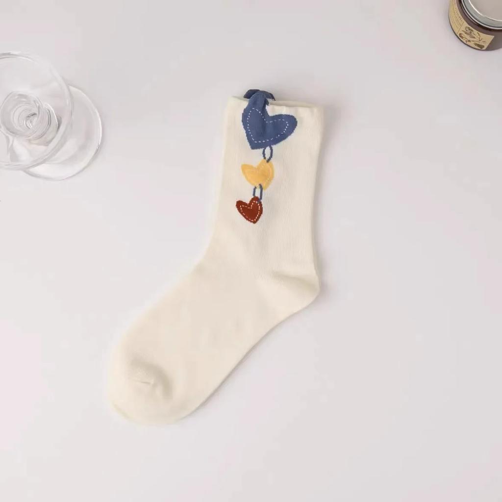 Women Socks Korean Japanese Style Cartoon Green Flower Harajuku Cute Kawaii Mid Tube Socks Breathable Casual Short  Cotton Socks