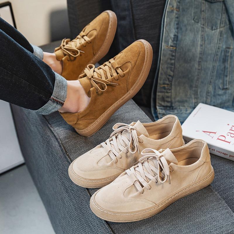2808 Spring New Product Solid Color Cowhide Casual Men's Shoes Low Top Versatile Trend Fur Sports Board Shoes