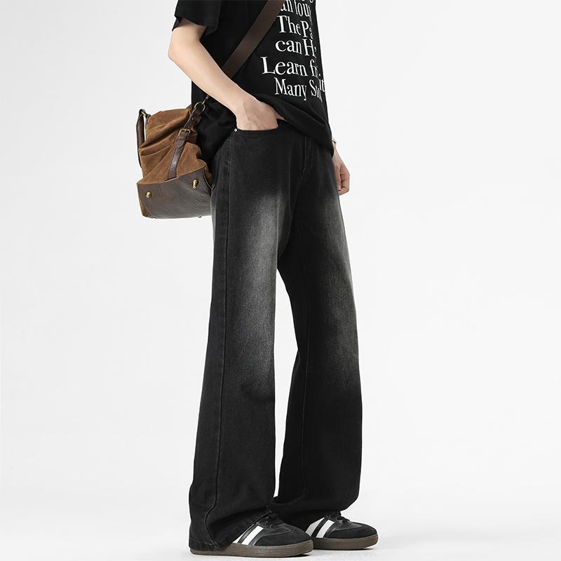Mikro-Schlag Washed Bodenlange Jeans Einfarbig Retro Hongkong-Stil Locker Gerade Hose Arbeitskleidung Freizeithose Herrenhose