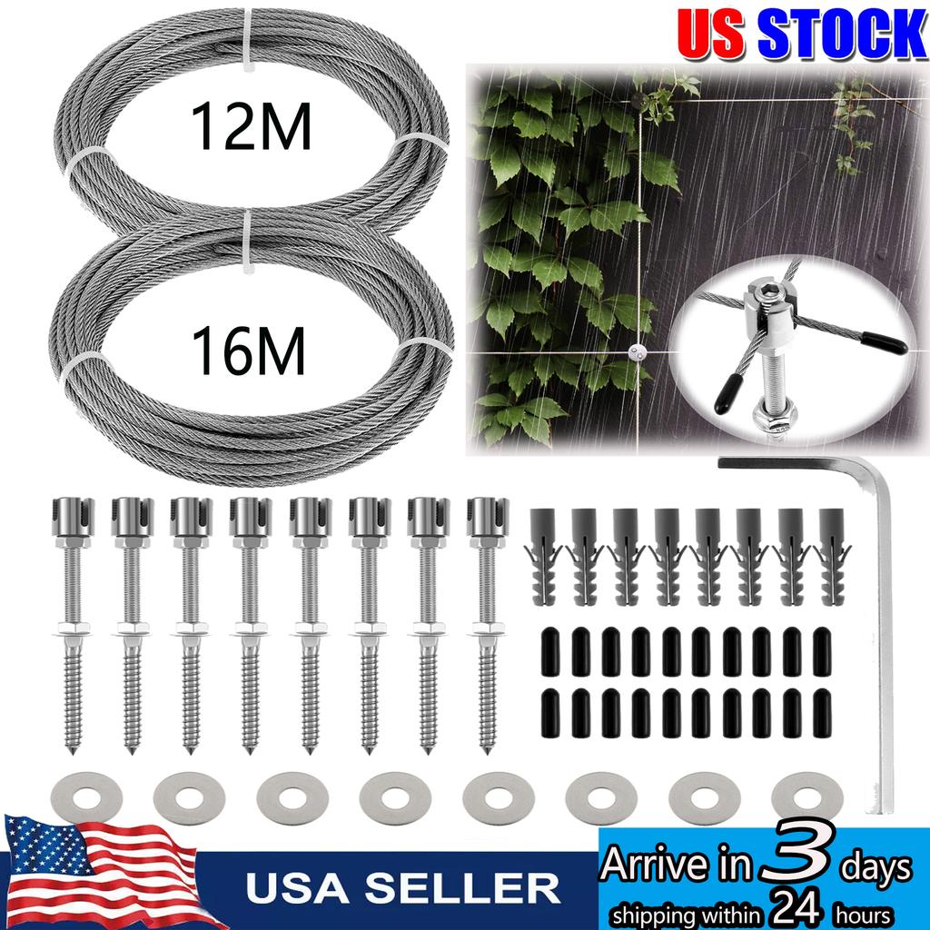 Wire Tensioner Kit 12/16M Stainless Steel Cable Wire Rope Wire Trellis for Climbing Plants Outdoor for Cables Wire, Trellis Wire