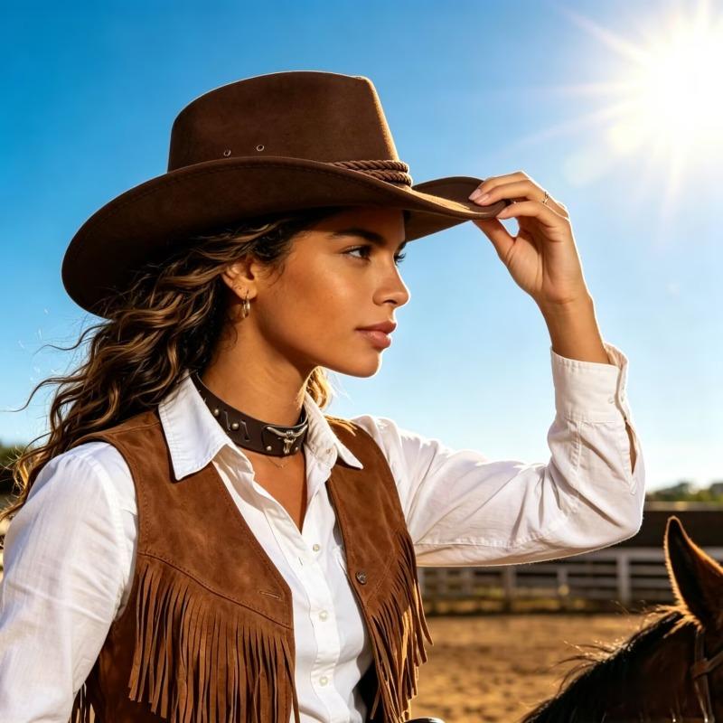 Artificial Suede Western Cowboy Hats Vintage Big-edge Gentleman Cowgirl Jazz Hat Holidays Party Cosplay Ha