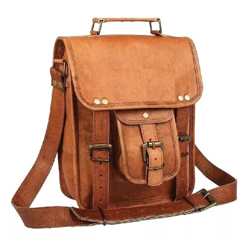 School Briefcase Bag Leather Messenger Shoulder Men Satchel Smart Laptop