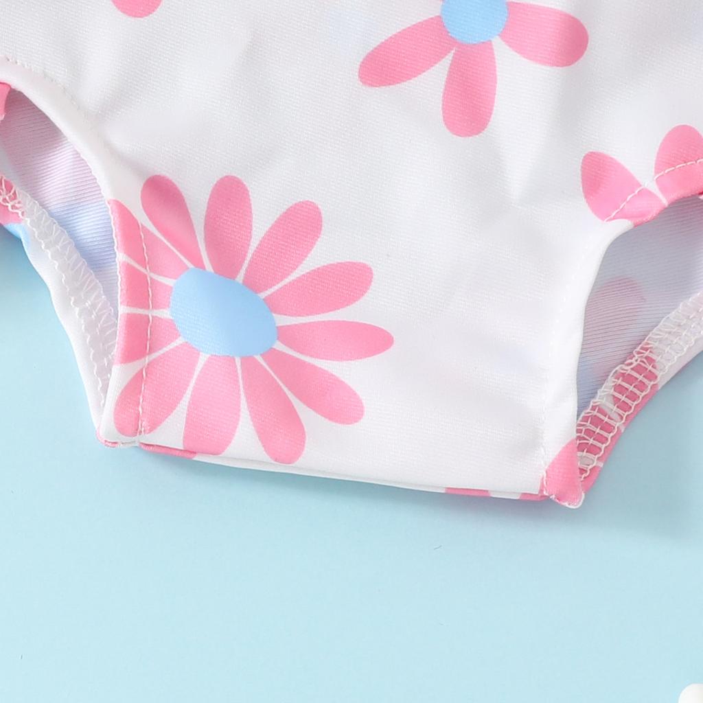 Baby Girl Swimsuit Long Sleeve One Piece Swimsuit + Hat Zip Up Ruched Lace Design Baby Girl 6M-3Y One Piece Swimsuit