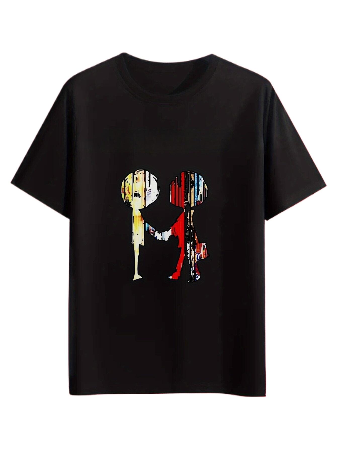 

2025 Новая летняя повседневная футболка с коротким рукавом с принтом, хлопковая, обычного кроя, с круглым вырезом, дышащая, свободная, унисекс, мужская, женская одежда 3XL