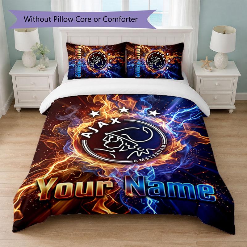 Ajax Amsterdam Custom Name Text Bedding Set 1 Duvet Cover+2 Pillowcases Soccer Logo Personalized Gift For Special Occasion Bedroom Decor