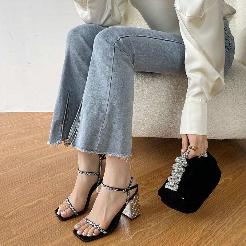 мода 2024 Новинки Босоножки с открытым носком Серебристые Высокий каблук Элегантные Туфли — фото 5