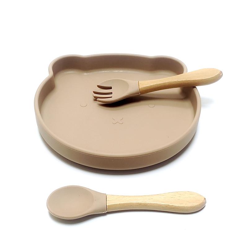 Non-Toxic Children'S Silicone Suction Cup Dinner Plate Bear Complementary Food Dinner Plate Food Grade Baby Learn To Eat Training Tablewar