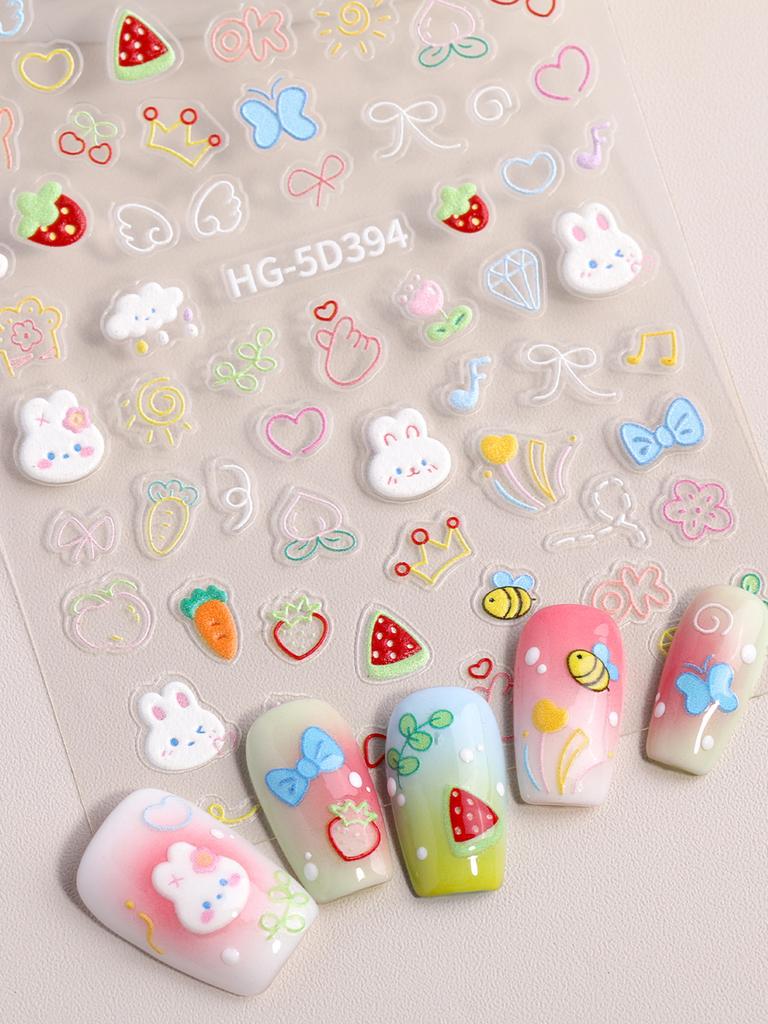 Pure Lace And Lace Nail Stickers 5d Embossed Sweet And Cool Cartoon Nail Stickers With Multiple Styles And Colors As Decorations