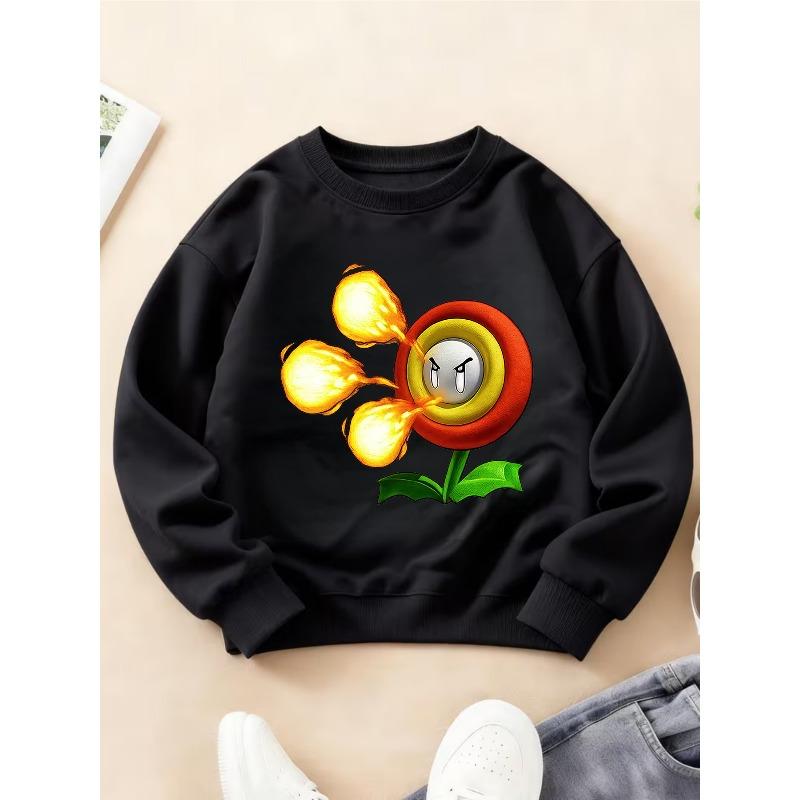 Kids Crewneck Sweatshirt, Whimsical Floral Clock Creative Fun Print 110