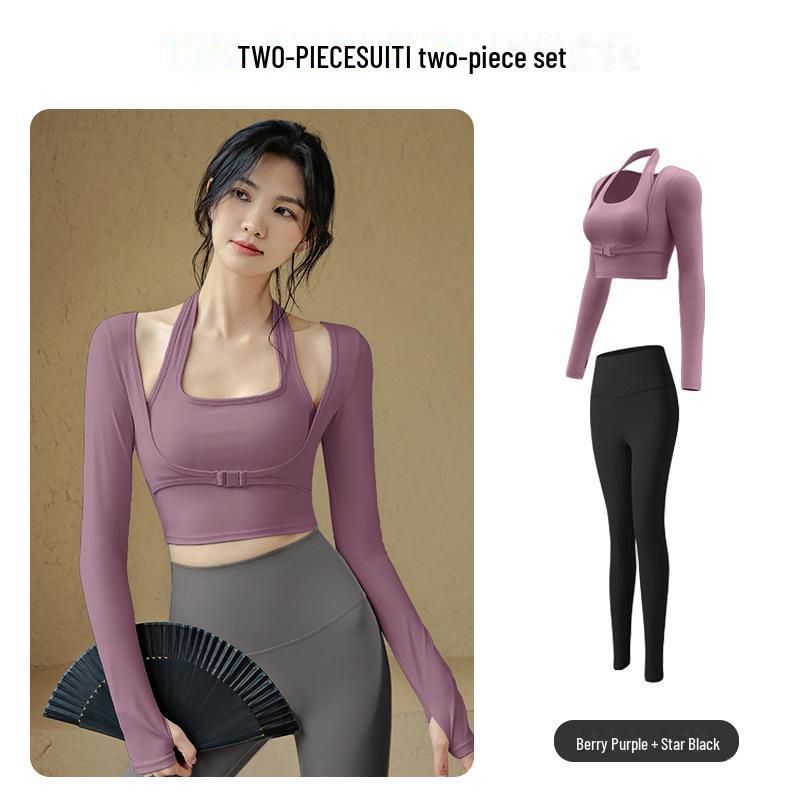 

Весенний быстросохнущий беговой фитнес-костюм: Двухкомпонентный топ для йоги с длинными рукавами и фиксированной накладкой на грудь XL