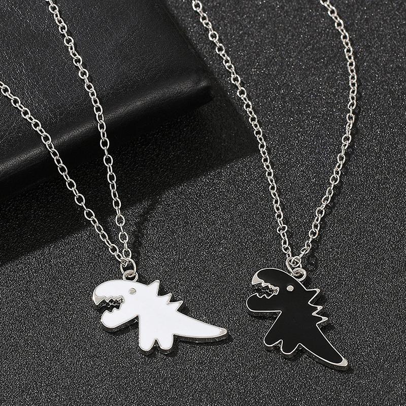 Cute Dinosaur Couple Necklace Lovers Paired Pendants Stainless Steel Neck Chain