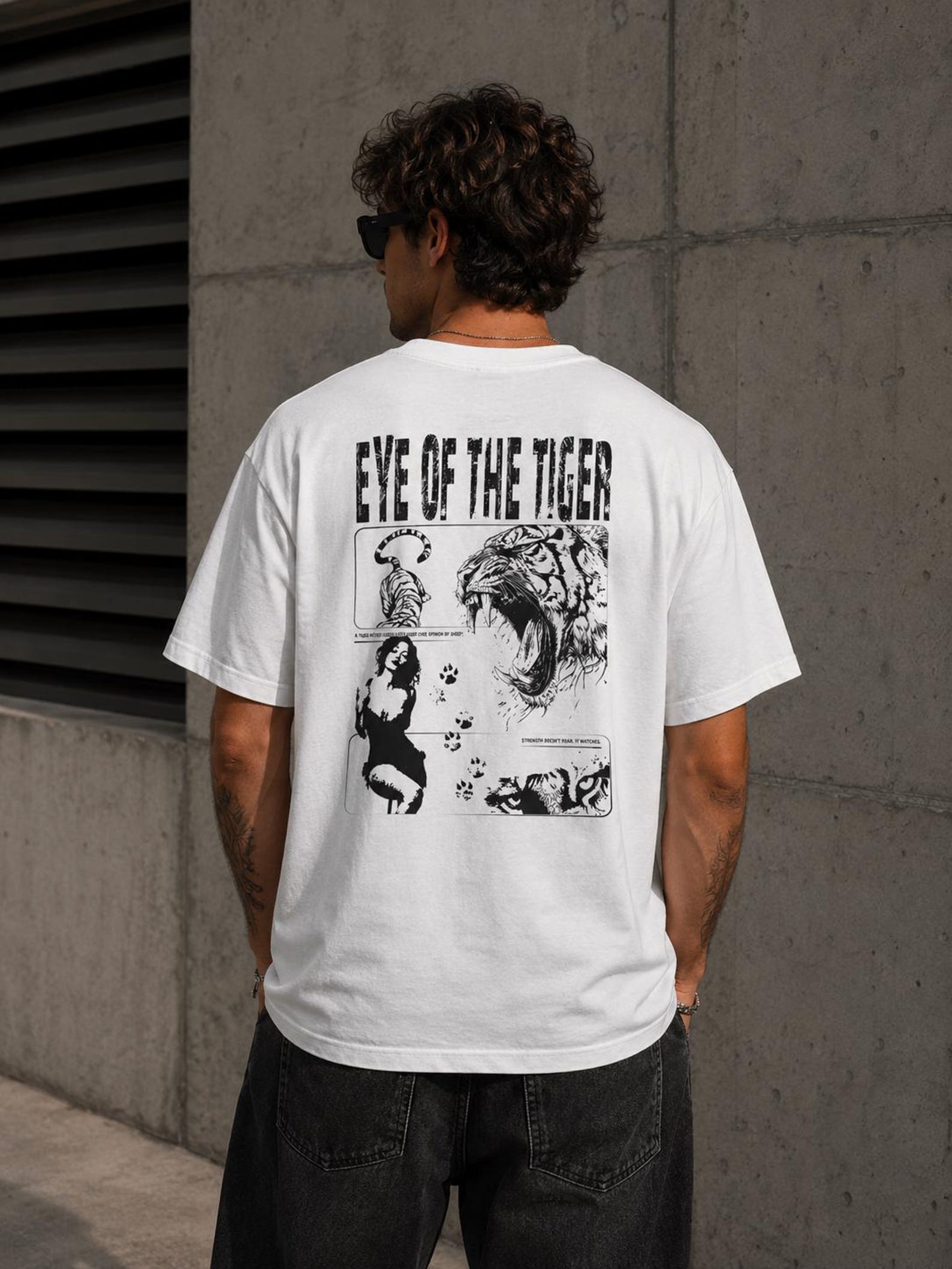 Eye of the Tiger Shirt | Vintage Graphic Tee | Oversized Streetwear T-Shirt | Tiger Back Print Shirt | Y2K Grunge Unisex Tee L