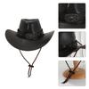 Large Brims Western Hat PU Leather Top Hat with Bull Head Belt for Costume Parties Halloween Dressingup Props Headwear