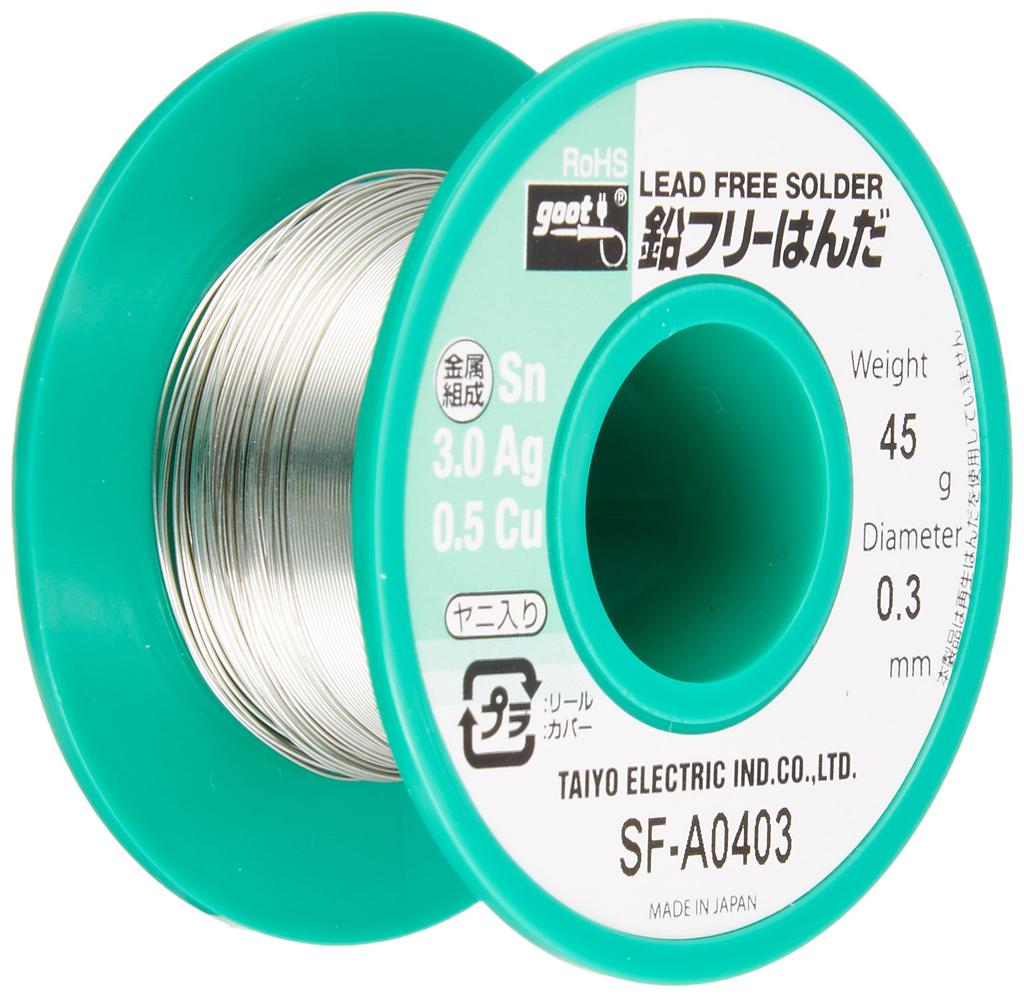 Taiyo Electric Industry 45g Made In Japan (goot) Lead-Free Solder, 0.3mm, 96.5% Tin/3.0% Silver/0.5% Copper, Reel, Rosin-Coated, SF-A0403,