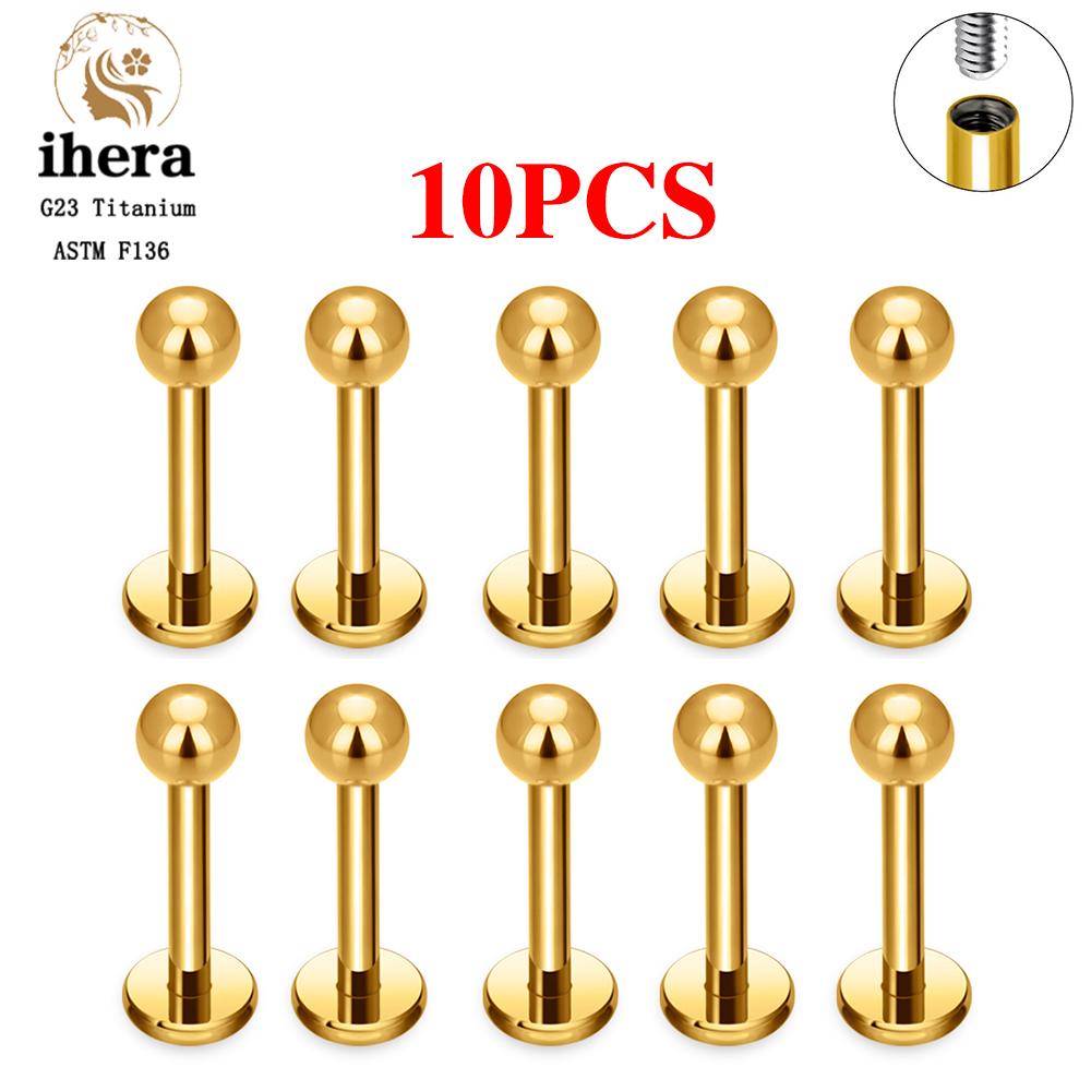 10/50PCS G23 Titanium Piercing Labret Lip Studs 16G CZ Internally Threaded Stud Earring Lip Ring Tragus Cartilage Helix Jewelry