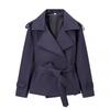 Solid Lapel Lace Up Trench Coat Women Fashion Full Sleeve Waist Cinching Street Windbreak Spring Office Lady Chic Outwear