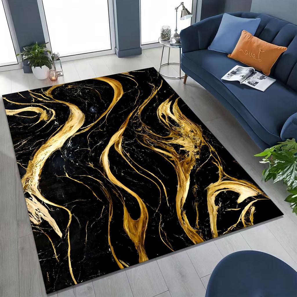 2026 Luxurious Marble Black Green Gold Colorful Stone Texture Rug for Bedroom Living Room Sofa Home Doormat Decor,Non-slip Mat