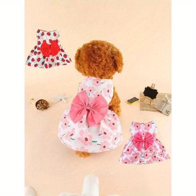 Sommer Prinzessin Hunde Kleid für kleine mittlere Hunde - Niedlicher bedruckter Schleife Spitzen Haustierrock | Modische Welpenbekleidung für Pudel Chihuahua & kleine Rassen