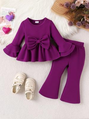 European and American Girls' Blue Long-Sleeved Top + Pants Set