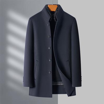 Manteau pour homme Dépilateur double face en laine Doublure en duvet de canard blanc Col montant en vison Mi-long Laine Veste business