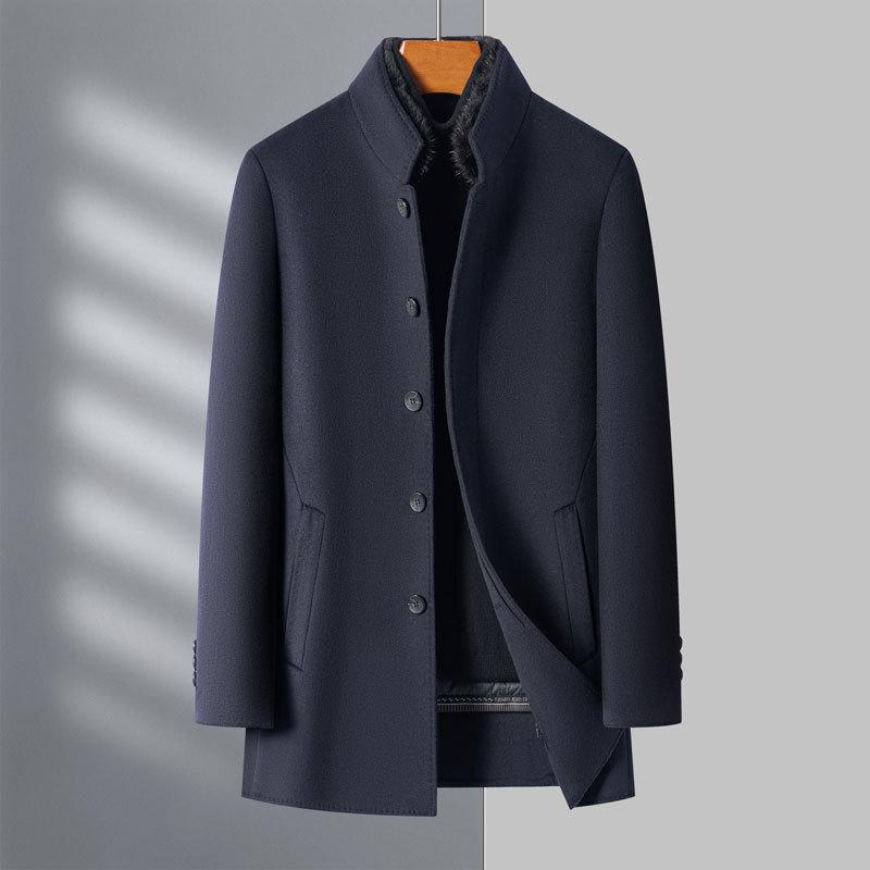 Men's Coat Double-sided Wool Remover White Duck Down Liner Mink Stand Collar Mid-length Wool Business Jacket