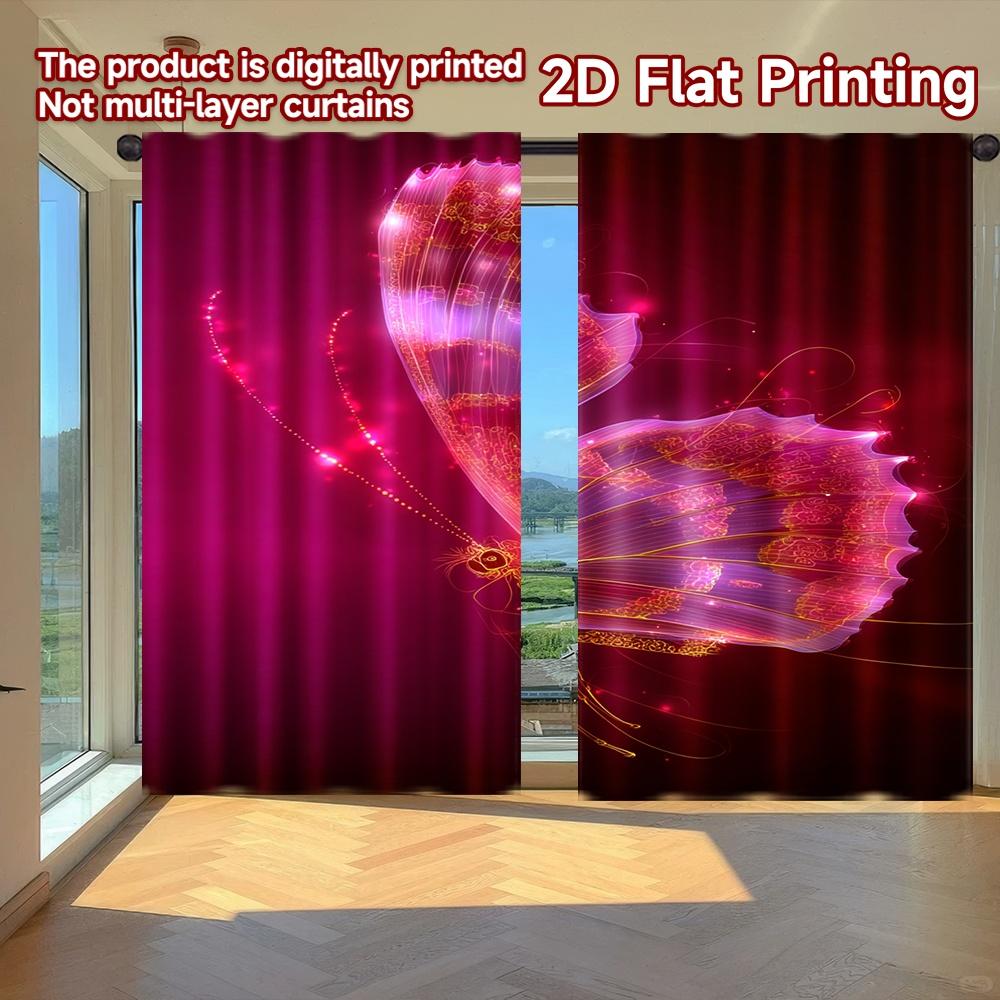 

Set Of 2 Minimalist Flat Printing Curtains Without Rod Glowing Butterfly Fantasy Ramadan Festival Durable Polyester Curtain W100*H70(CM)-Hooks&1PCS