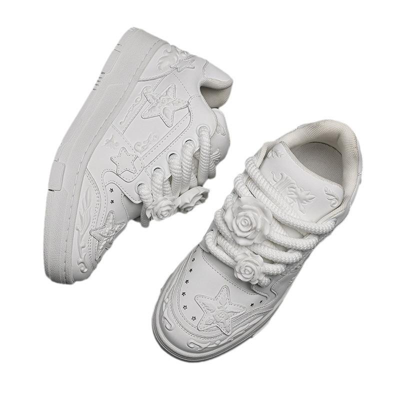 2024 Jaro a Podzim Reliéf Růže Guochao Niche Kreativní Hvězdné Boty Pánské a Dámské Párové Plátěnky Sportovní a Volnočasová Obuv