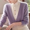 Autumn Winter Stand Collar Fake Two Pieces Knitting Patchwork Top Women Elegant Fashion Bottomed Sweater