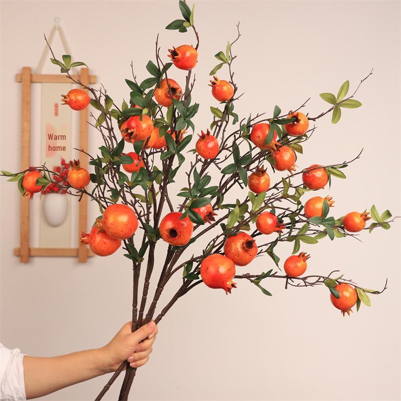 Pomegranate & Persimmon Fruit Tree Branch Bouquet: Artificial Floral Decoration for Living and Dining Rooms