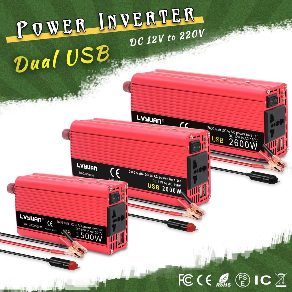 2600/2000/1500 W (Vrchol) Automobilové měniče napětí 12 V až 230 V, jmenovitý výkon 1000/800/500 W, pro vozidla, obytné vozy a nákladní vozy