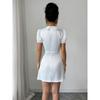 European summer bow decoration elegant short sleeve POLO neck bubble sleeve short dress women