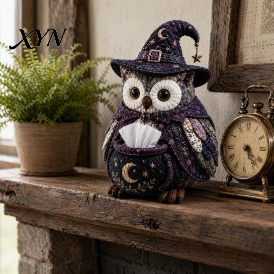 Cozy Home Decor DIY Tissue Box Cover Kit, Owl Shape, Soft Textures Patchwork Handmade Quilted Sewing for Handicraft Enthusiast Beginners Decorative