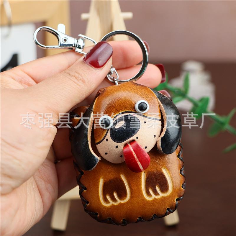 First Layer Cowhide Puppy Access Control Card Bag, Keychain Pendant, Earphone Bag, Cute Trendy Buckle, Water Drop Card Bag.