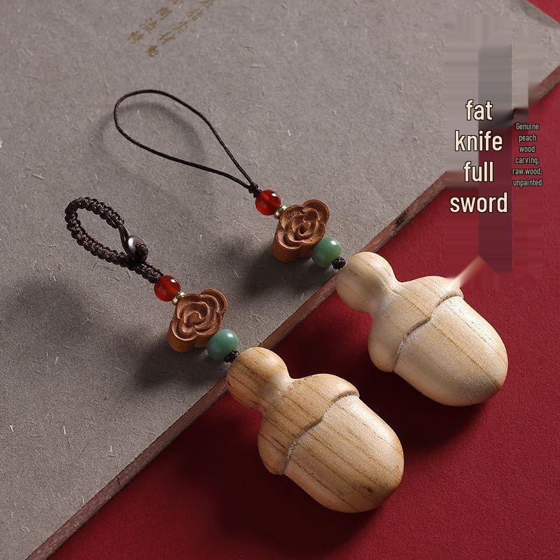 Natural Peach Wood Broadsword and Axe Keychain Pendant for Men and Women