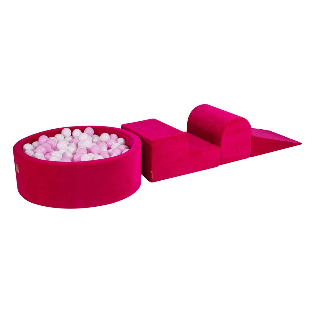 Foam Climbing Blocks for Toddlers MeowBaby® Magenta 3 Elements with Ball Pit 90x30cm