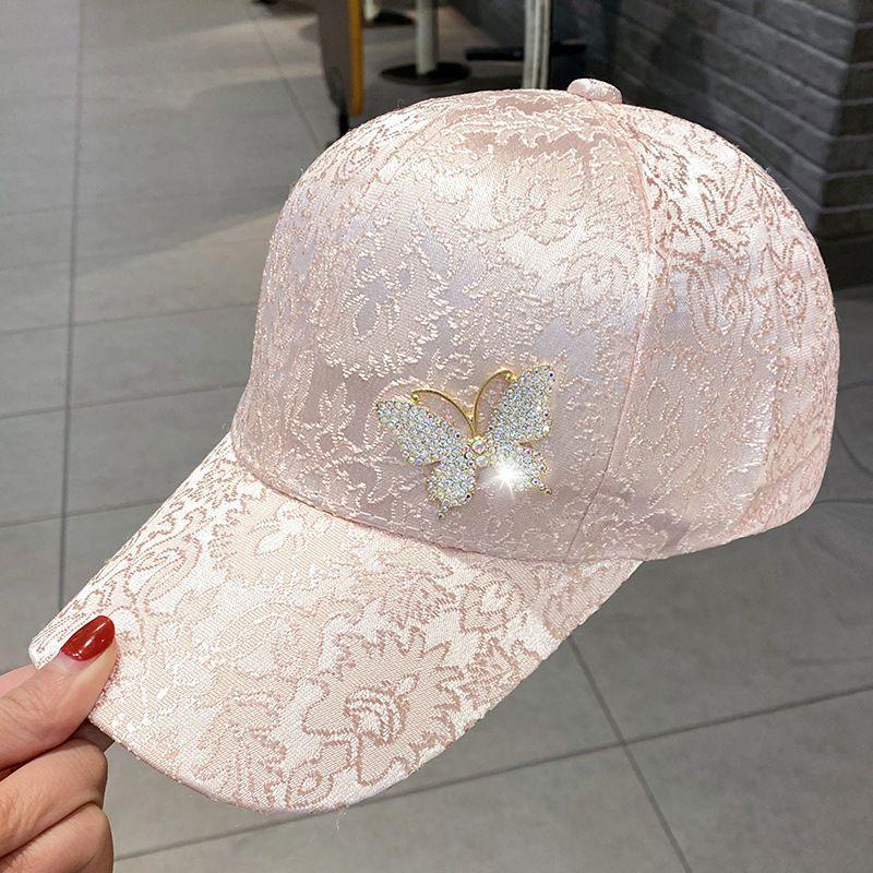 Women's Crystal Butterfly Baseball Cap - Sequined Gold Thread Cotton Sun Hat, UV Protection Visor for Spring Summer Autumn