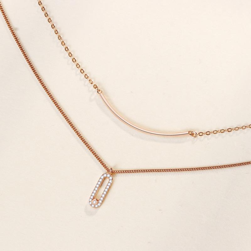Double-layer Stacked Personality Temperament Geometric Pendant Smile Necklace Women's High-end Necklace