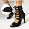 Damen Sexy Latein Schnürung Tanzschuhe Ausgeschnitten Hoher Schaft Tanzstiefel Mit Absatz 7.5/9.5CM