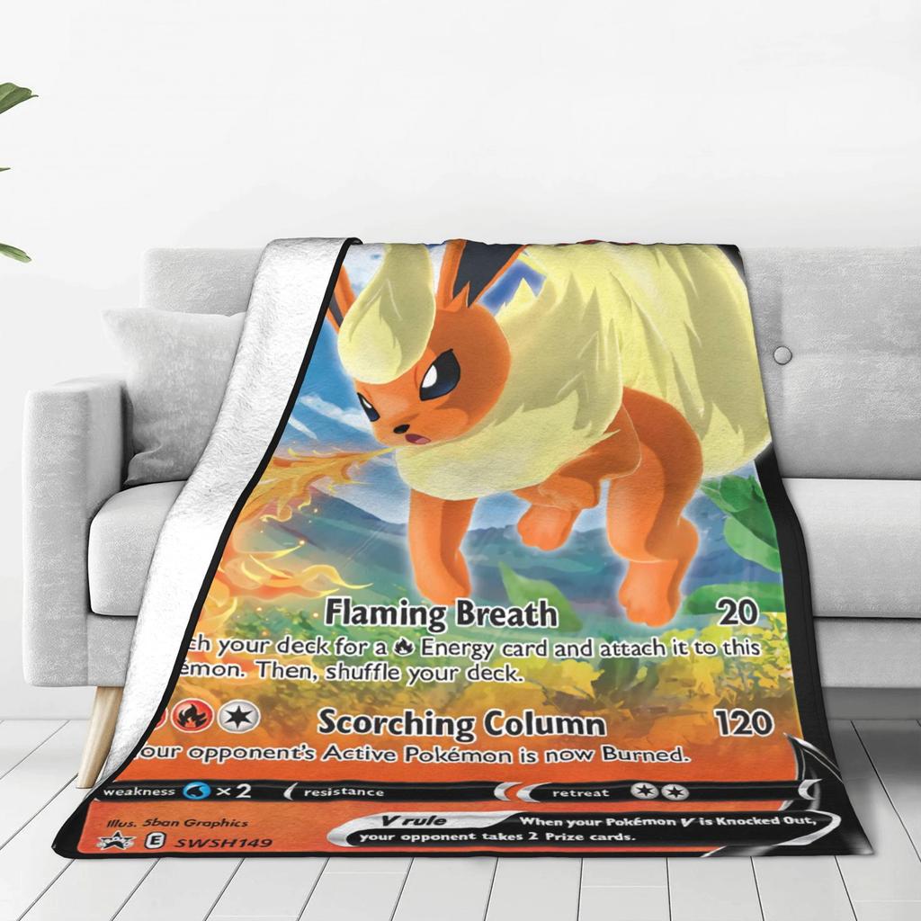 Pokemon Flareon GX Deken Super Warme Comfortabele Pluche Worpdeken Voor Kind Woonkamer Flanellen Sprei Bedsprei