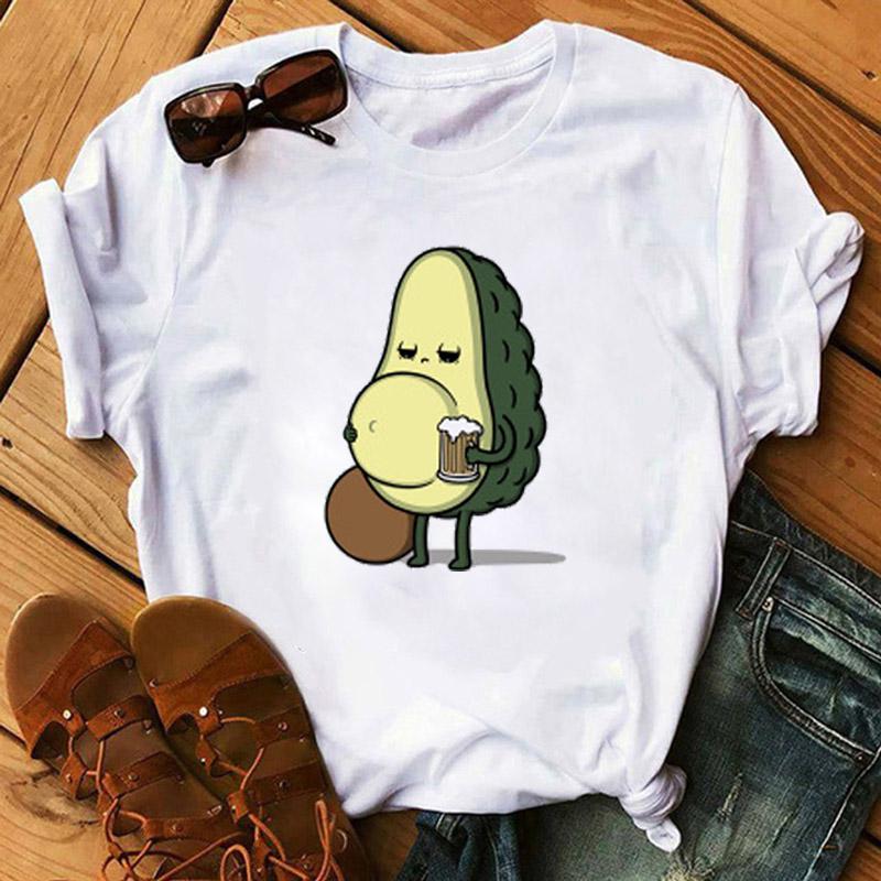 

Kawaii Cartoon Avocado Short Sleeve T-Shirt Women Casual Graphic Tops Female Tee Summer T-Shirts S білий