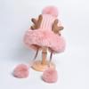New Antler Knitted Wool Hat Plush Ear Protector Pullover Hat Korean Version Three Hair Ball Thickened Warm Hat Women