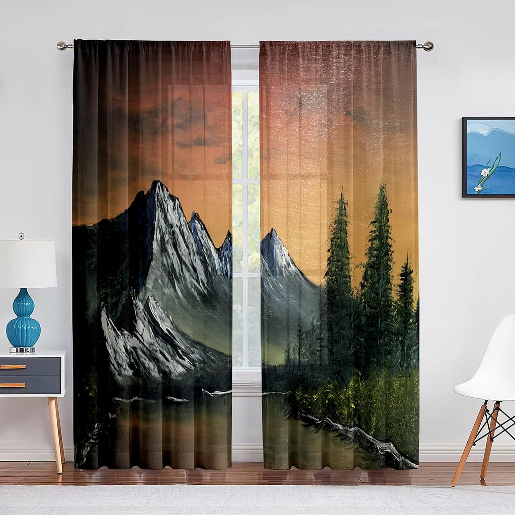 Pictură Artă Râu Pădure de Munte Perdele Tulle pentru Decor Living Dormitor Șifon Transparent Voal Pur Cortină de Fereastră