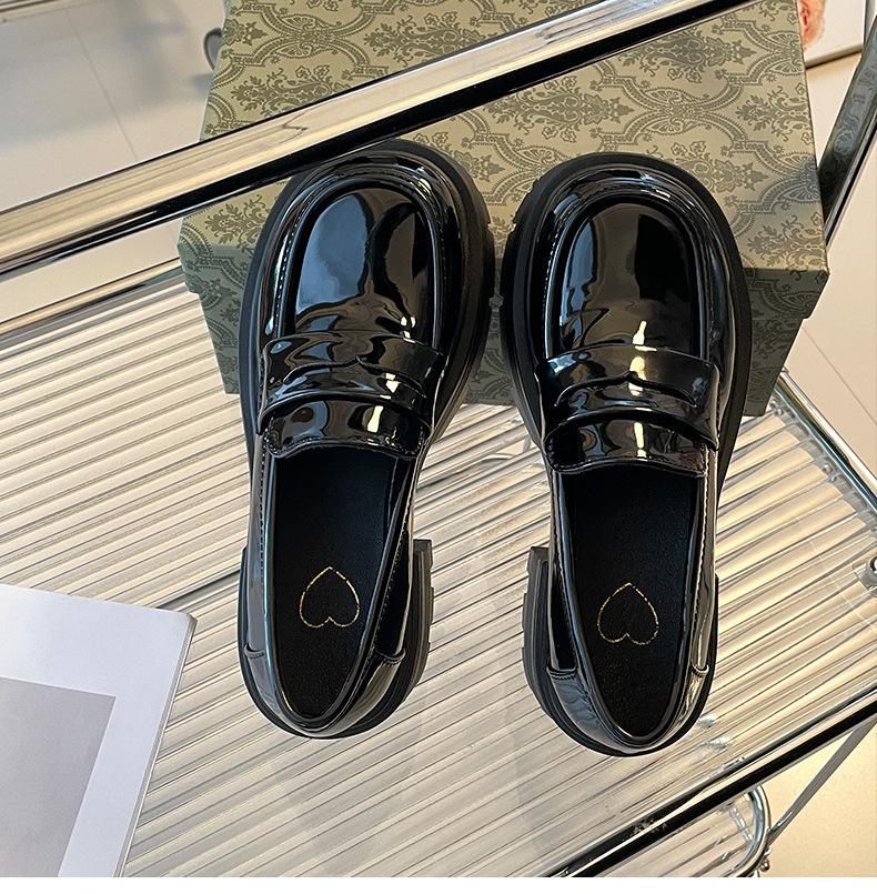 Thick-soled heightening small leather shoes women's new versatile thick-heeled retro high heels