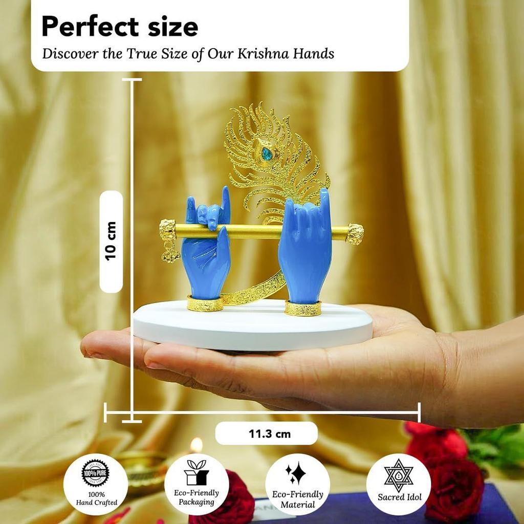 Lord Krishna Hands with Flute Idol (Small Size) | Krishna Flute Hand Statue | Krishnaji Divine Hands Idol with Flute and Peacock Feather |