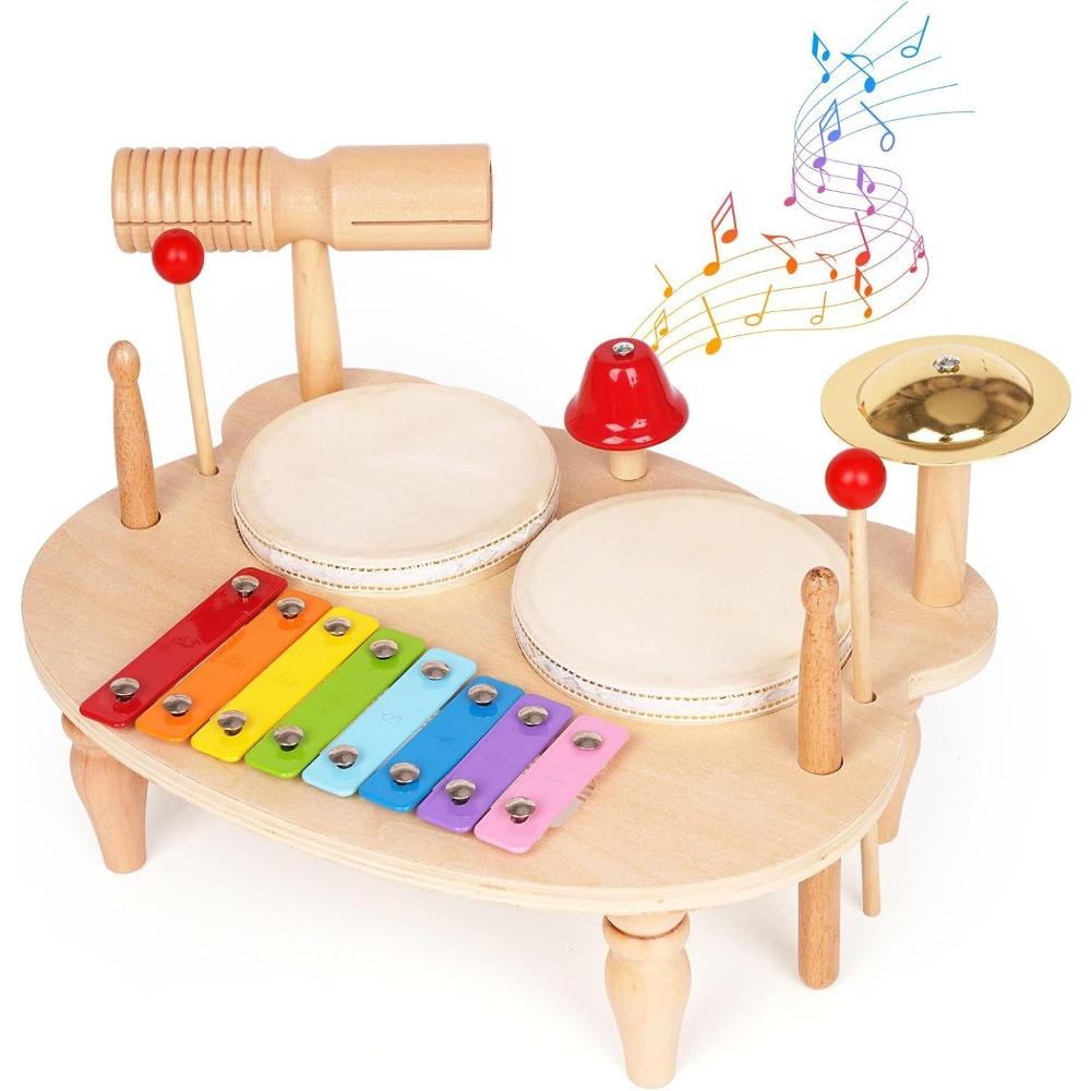 Children's Drum Set Wooden Xylophone Music Toy Kit Percussion Music Table Enlightenment Educational Toys