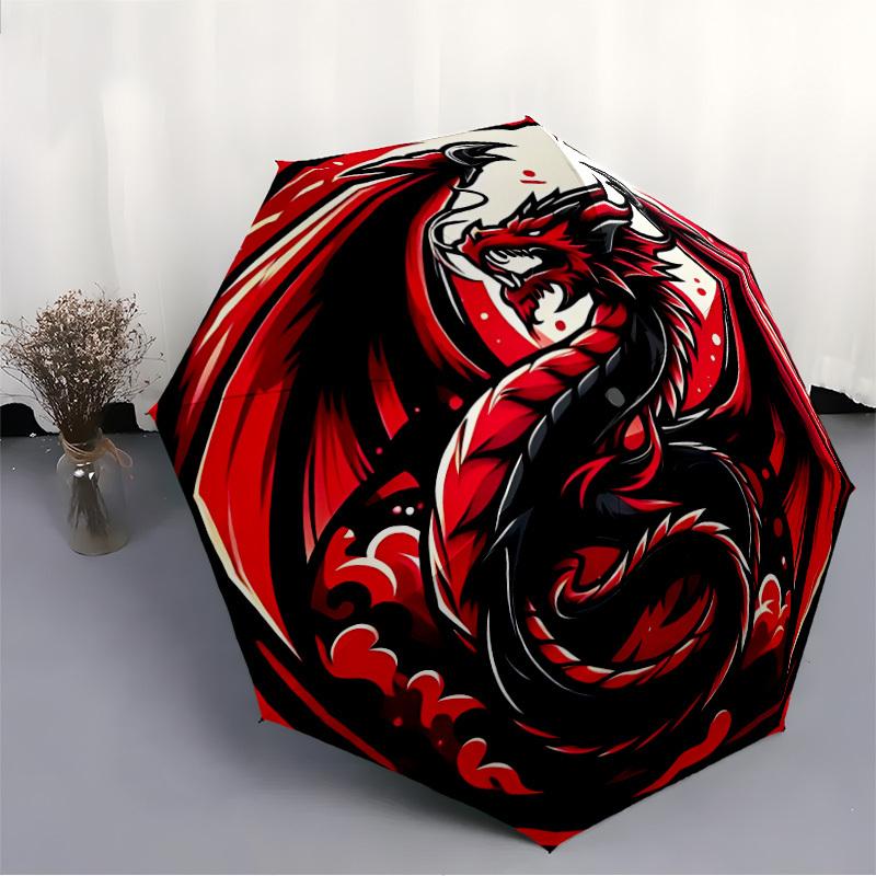 1pc Dragon Circle Automatic Open/close, Heavy-Duty Iron Frame & 8-Rib structure, Compact Folding Umbrella for Women/Men, All-Season Travel 5