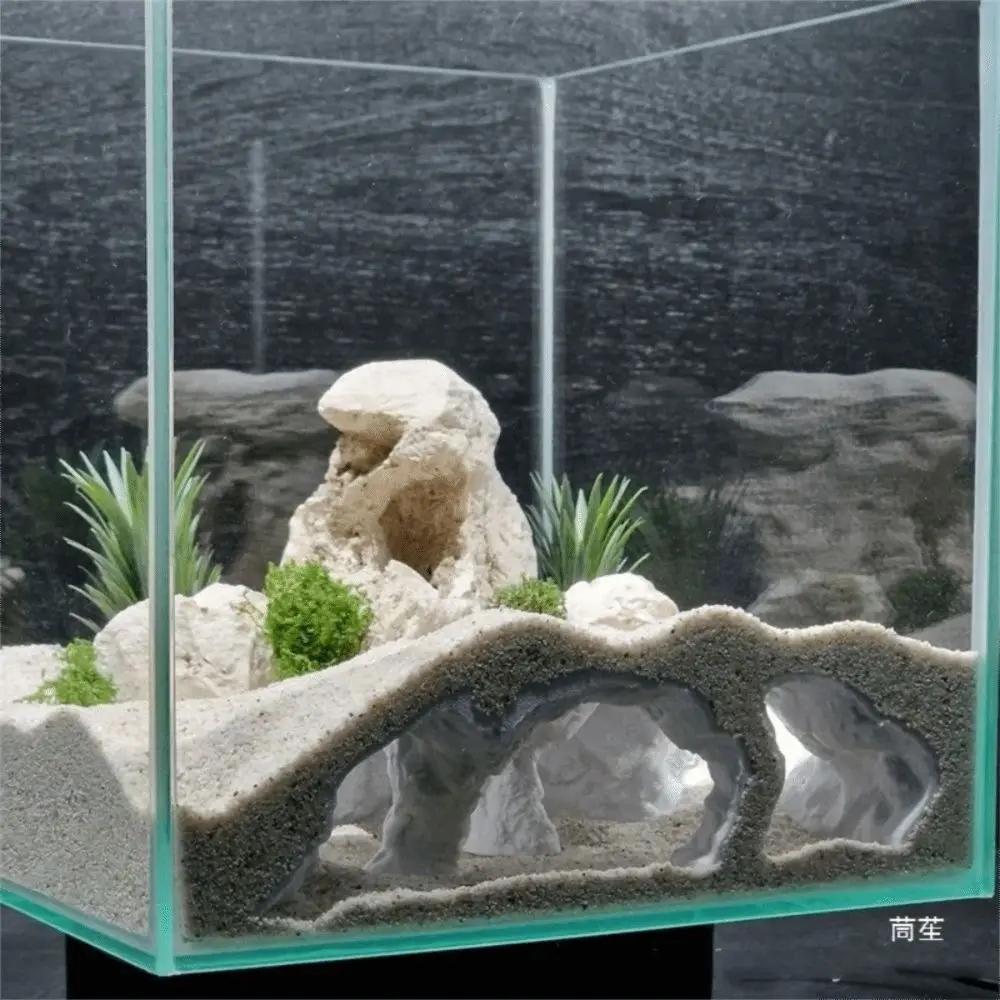 Divertente Stampa 3D Tunnel Grotta di Ghiaia Riposo Sicuro Acquario Grotta Sotterranea Nascondiglio Pesci Casa di Rocce Decorazione Acquario