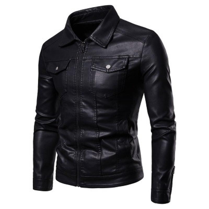 Leather Men's Autumn and Winter New Korean Version Slim Fitting Short Style Trendy Lapel Men's Leather Jacket Trendy Brand Motorcycle Jacket Men