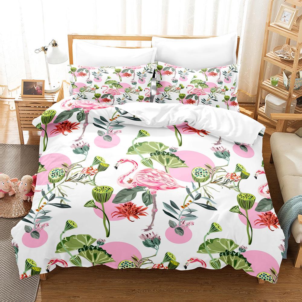 Flamingo Duvet Cover Set Palm Leaf Tropical Botanical Queen King Polyester Bedding