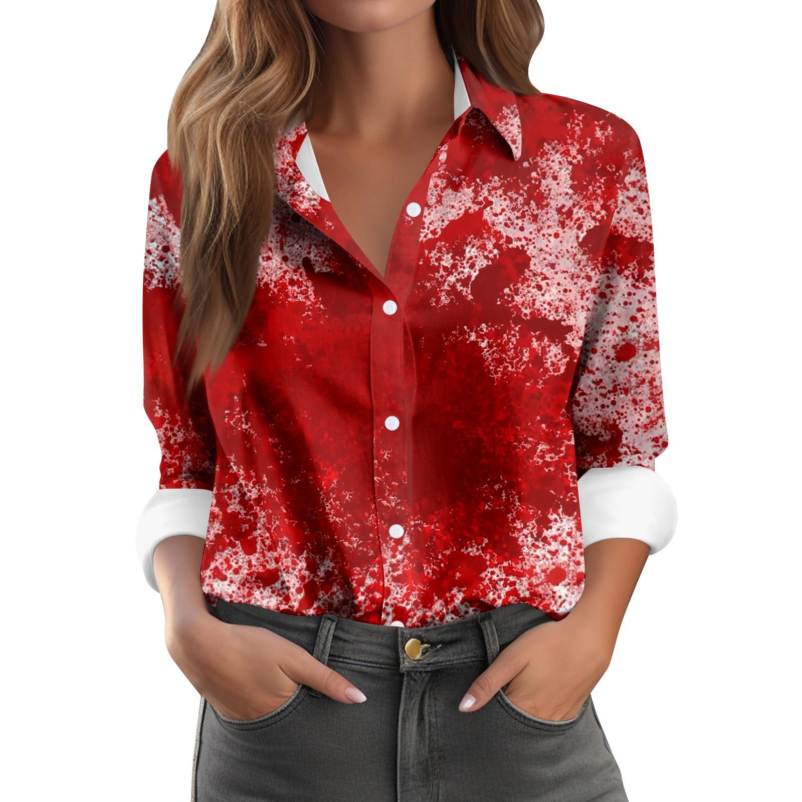 

Женская повседневная рубашка с длинным рукавом на пуговицах с принтом на Хэллоуин S